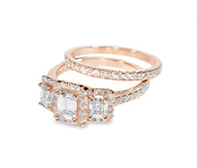 14K Rose Gold 1 1/2 CT Emerald Cut Diamond 3-Stone Engagement Ring