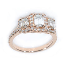 14K Rose Gold 1 1/2 CT Emerald Cut Diamond 3-Stone Engagement Ring
