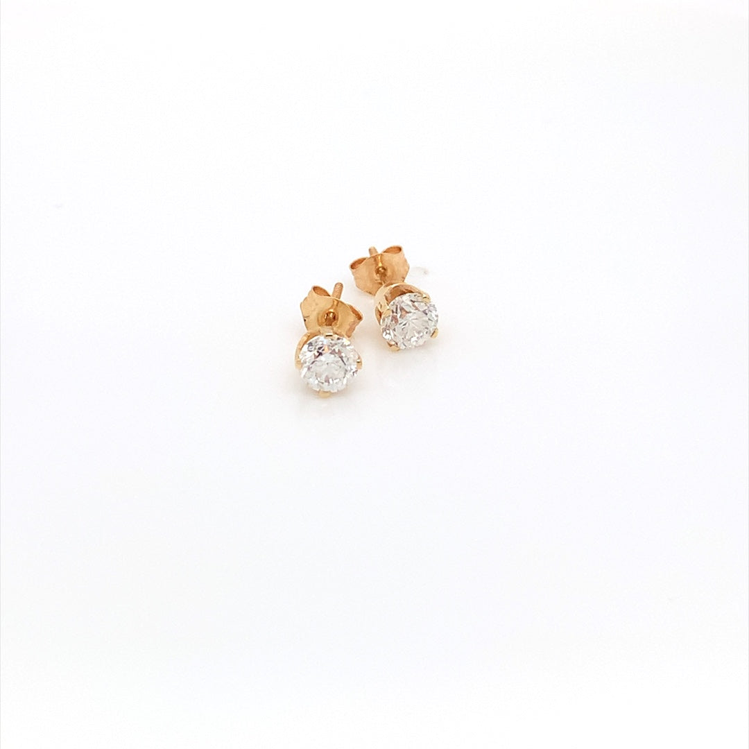 14K Yellow Gold 4/5 CT Round Brilliant Cut Diamond Stud Earrings
