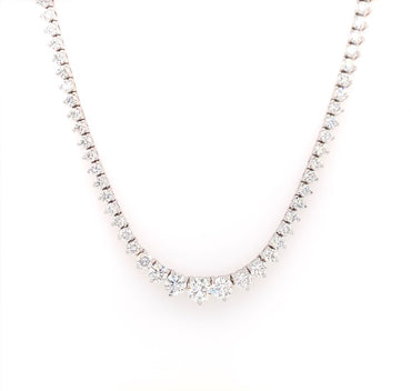 14K White Gold 7 1/2 CT Round Brilliant Cut Lab-Grown Diamond 161 Stone Riviera Diamond Tennis Necklace