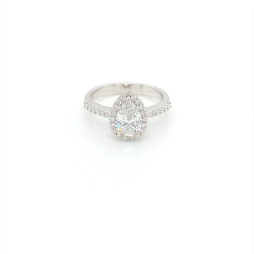 14K White Gold 1 1/2 CT Pear Shape Colorless Lab-Grown Diamond Halo Engagement Ring Size 7
