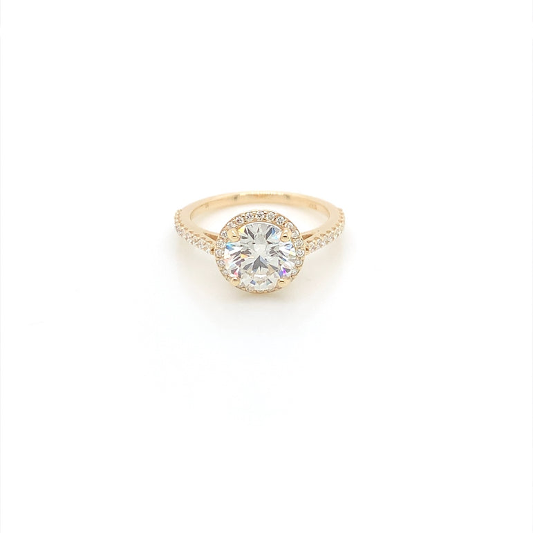 14K Yellow Gold 2 CT Round Brilliant Cut Near Colorless Lab-Grown Diamond Halo Engagement Ring Size 7