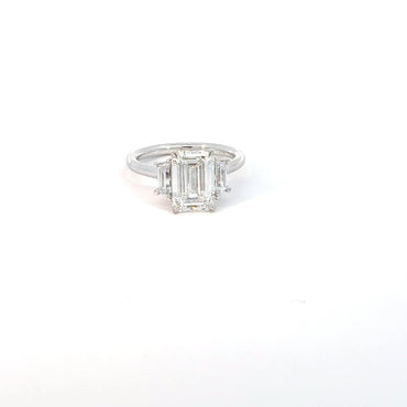Emerald Cut Diamond Three-Stone Ring in White Gold