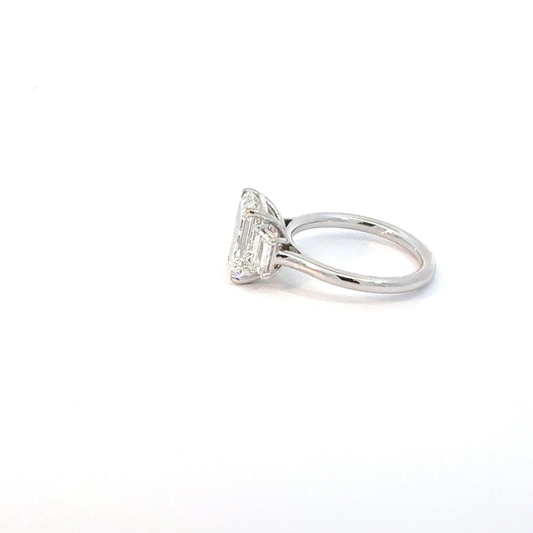 Emerald Cut Diamond Three-Stone Ring in White Gold