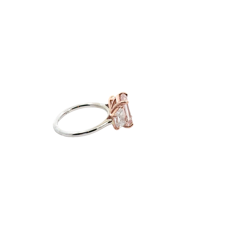Fancy Pink Diamond Three-Stone Ring in White Gold