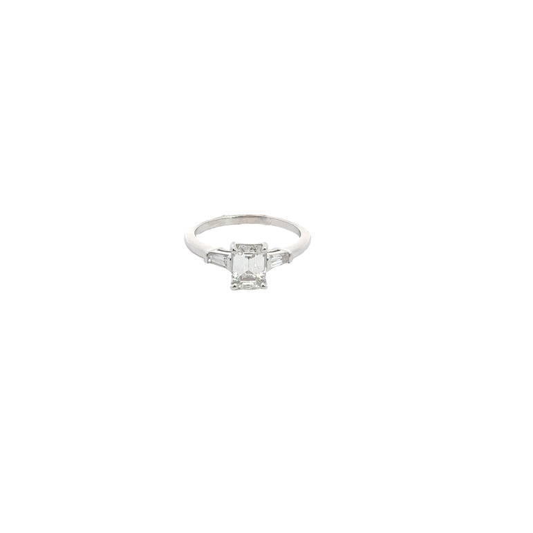 Emerald-Cut Diamond Three-Stone Ring in White Gold
