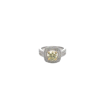 Fancy Yellow Diamond Double Halo Engagement Ring in White Gold