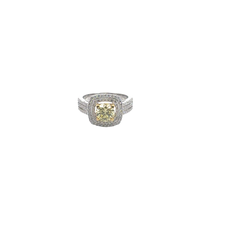 Fancy Yellow Diamond Double Halo Engagement Ring in White Gold