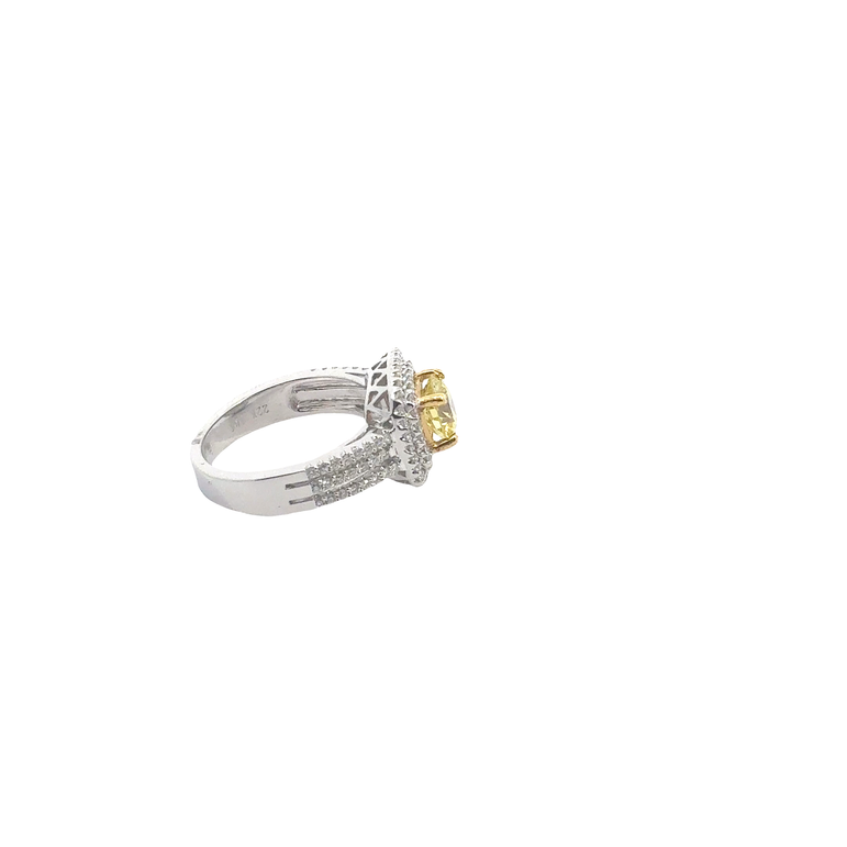 Fancy Yellow Diamond Double Halo Engagement Ring in White Gold