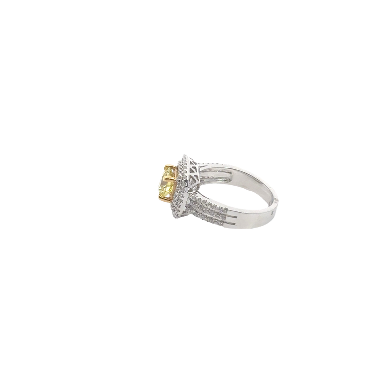 Fancy Yellow Diamond Double Halo Engagement Ring in White Gold