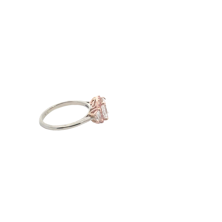 14k White and Rose Gold Multistone Ring with Emerald Cut Diamond- CVD