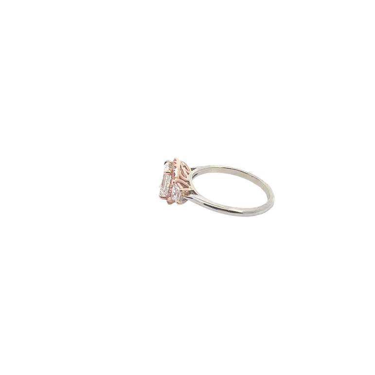 14k White and Rose Gold Multistone Ring with Emerald Cut Diamond- CVD