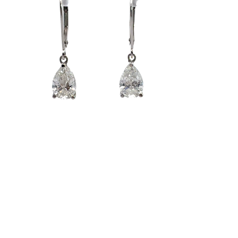 Pear-Shaped Diamond Drop Earrings in White Gold