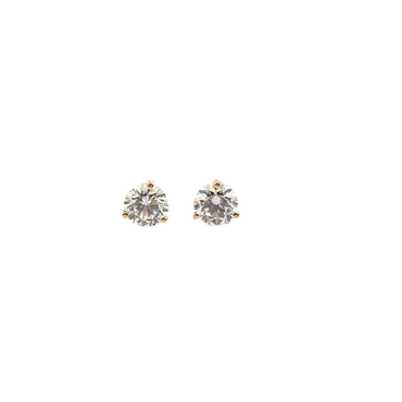 Classic Round Diamond Three-Prong Stud Earrings — Yellow Gold