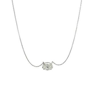 East-West Oval Diamond Solitaire Necklace in White Gold