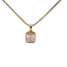 Emerald-Cut Diamond Bezel Pendant Necklace in Yellow Gold