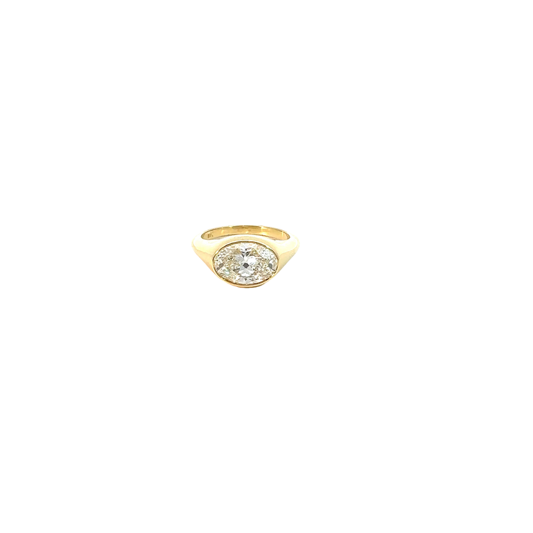 Oval Diamond East-West Signet Ring in Yellow Gold