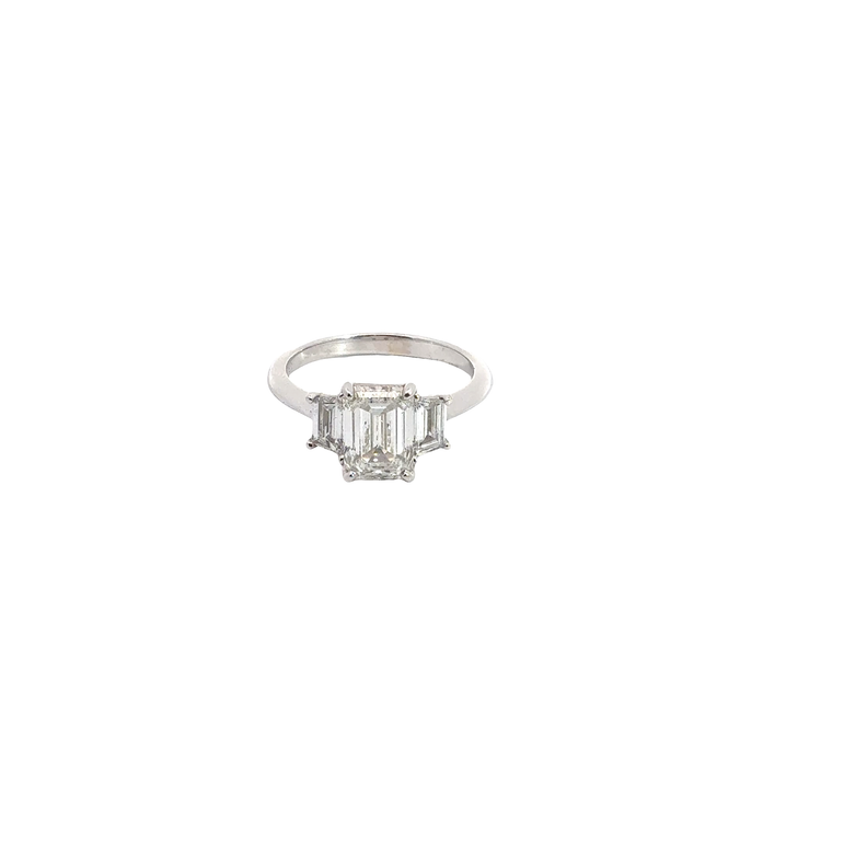 Emerald-Cut Diamond Three-Stone Ring in White Gold