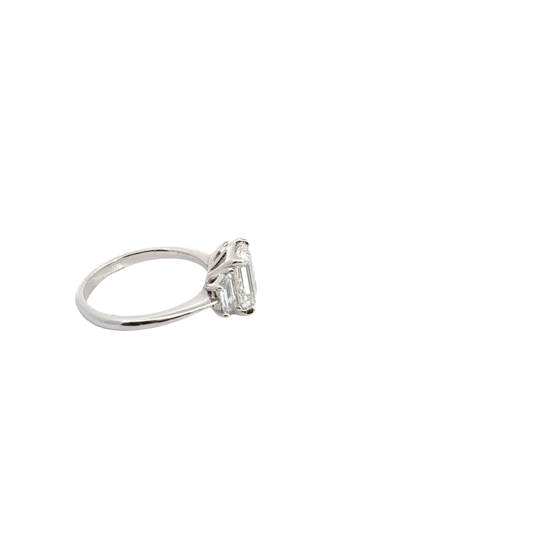 Emerald-Cut Diamond Three-Stone Ring in White Gold
