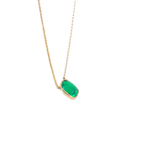 Cushion Cut Emerald Bezel Pendant Necklace in Yellow Gold