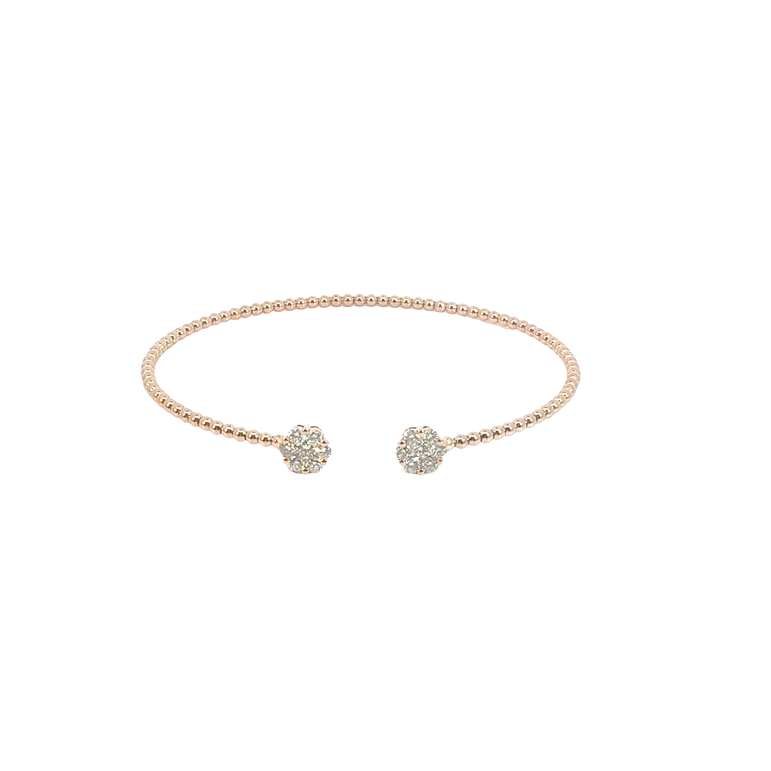 Diamond Cluster Beaded Cuff Bangle in Rose Gold