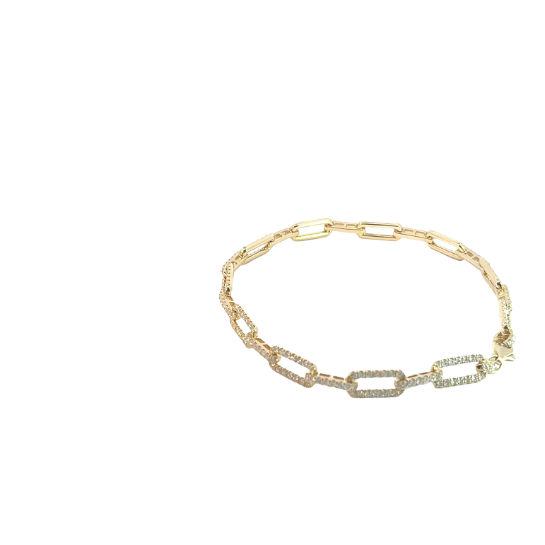 Diamond Pavé Link Chain Bracelet in Yellow Gold