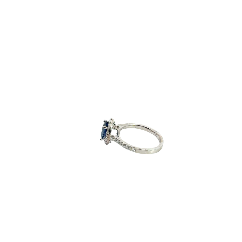 Royal Blue Sapphire Halo Cocktail Ring in White Gold