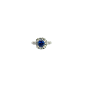 Royal Blue Sapphire Halo Ring in White Gold
