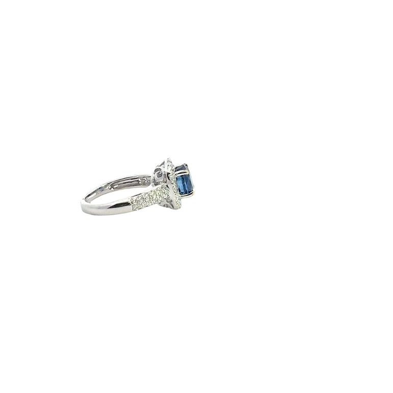 Royal Blue Sapphire Halo Ring in White Gold