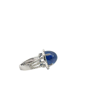 Royal Blue Sapphire Cabochon Halo Ring in White Gold