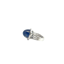 Royal Blue Sapphire Cabochon Halo Ring in White Gold