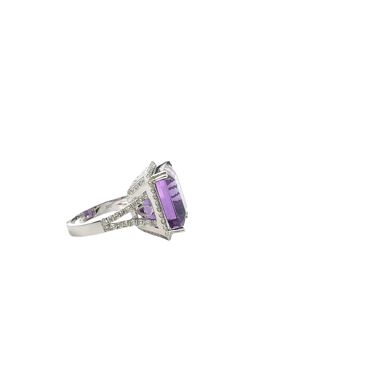 Amethyst Halo Cocktail Ring in white gold.