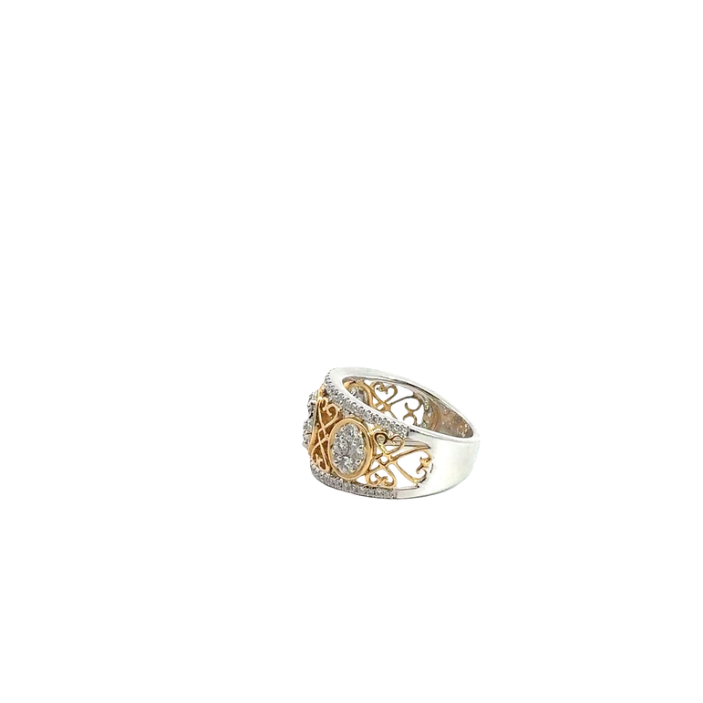Two-Tone Filigree Diamond Band Ring in White Gold