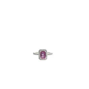 Vivid Pink Sapphire Halo Ring in White Gold