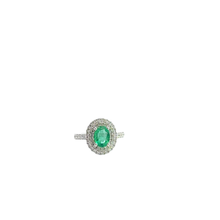Oval Emerald Double Halo Ring in White Gold