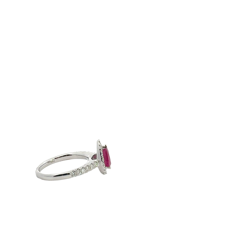 Pear-Shaped Red Ruby Halo Ring in White Gold