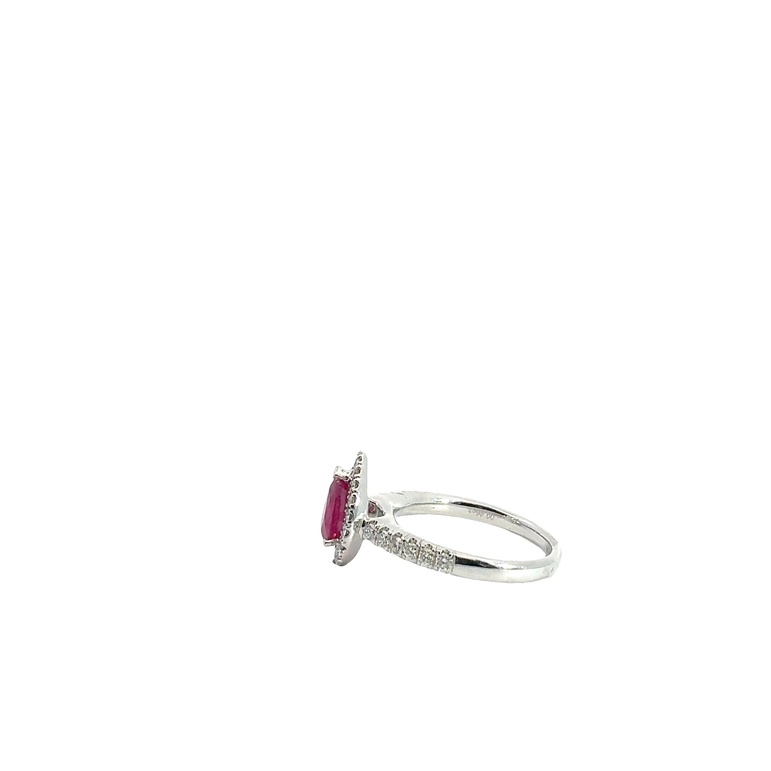 Pear-Shaped Red Ruby Halo Ring in White Gold
