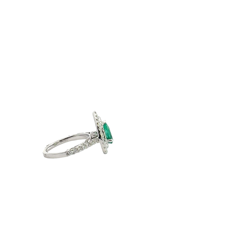 Pear-Cut Emerald Double Halo Cocktail Ring in White Gold