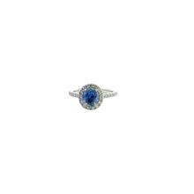 Royal Blue Sapphire Halo Engagement Ring in White Gold