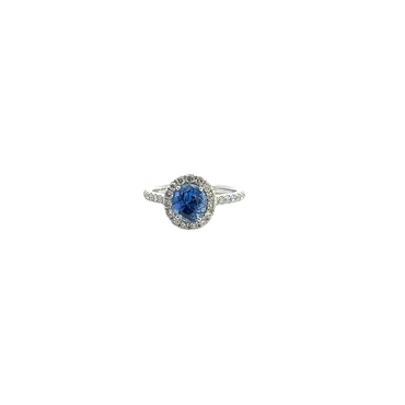 Royal Blue Sapphire Halo Engagement Ring in White Gold