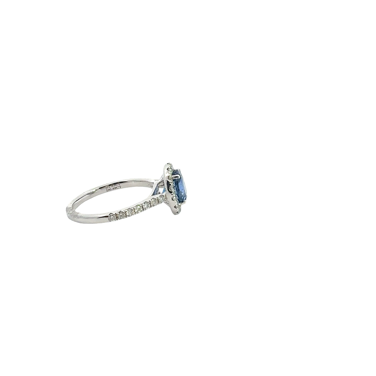 Royal Blue Sapphire Halo Engagement Ring in White Gold