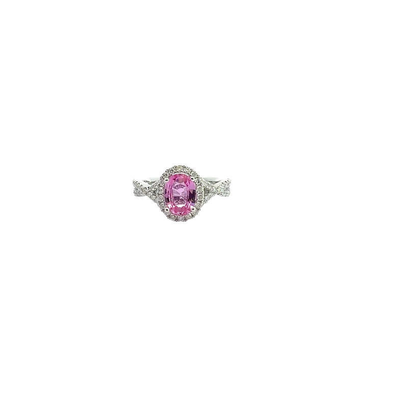 Vivid Pink Sapphire Halo Engagement Ring in White Gold