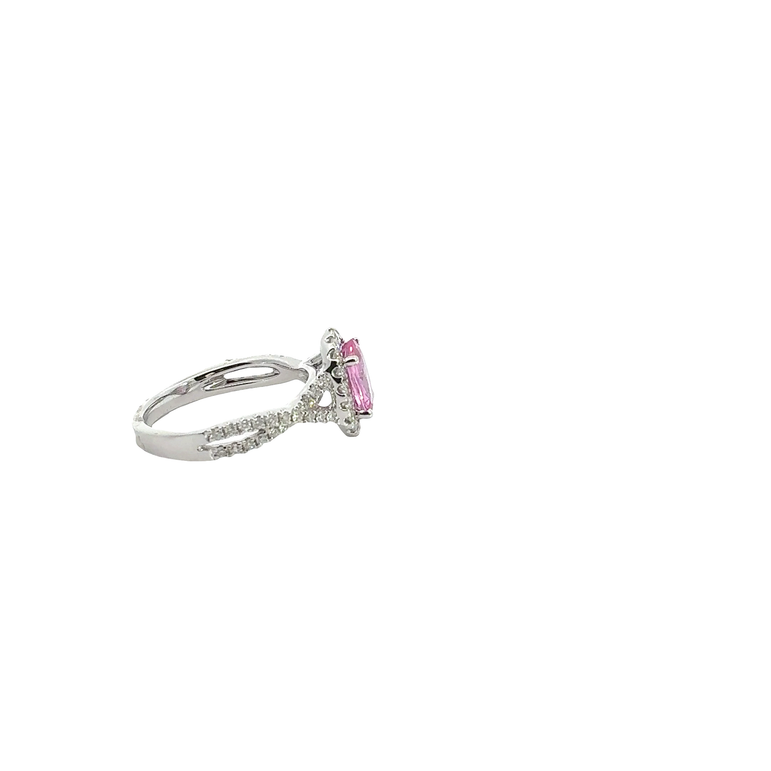 Vivid Pink Sapphire Halo Engagement Ring in White Gold