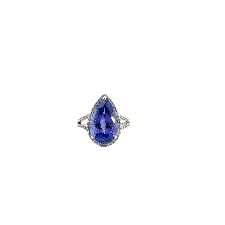 Pear-Shaped Tanzanite Halo Cocktail Ring in White Gold