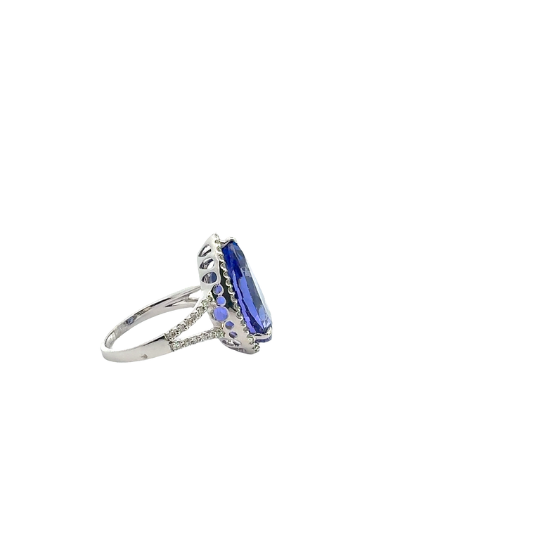 Pear-Shaped Tanzanite Halo Cocktail Ring in White Gold