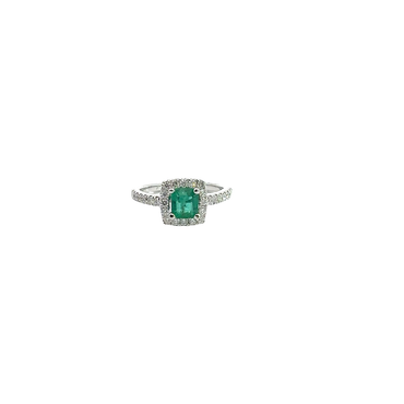 Emerald Halo Cocktail Ring in White Gold
