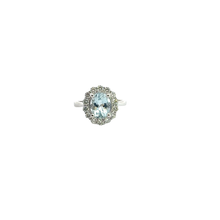 Oval Aquamarine Halo Cocktail Ring in White Gold