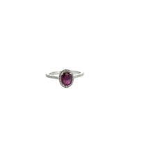 Purplish-Red Ruby Halo Ring in White Gold