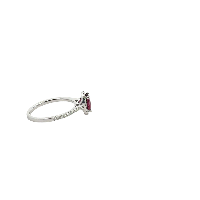 Purplish-Red Ruby Halo Ring in White Gold