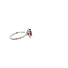White Gold Purplish-Red Ruby Oval Halo Cocktail Ring